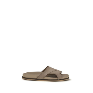 Beige Calf Leather Bos Taurus Flat Sandals