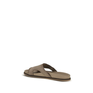 Beige Calf Leather Bos Taurus Flat Sandals