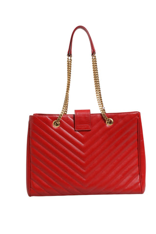 Bolso tote monograma de cuero granulado acolchado Chevron rojo