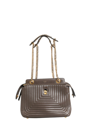 Brown Quilted Lambskin Leather Dotcom Click Small Shoulder Bag