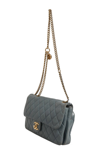 Blue Quilted Leather Crown Flap Shoulder Bag