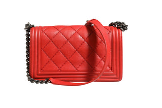 Red Diamond Stitch Calfskin Leather New Medium Boy Bag