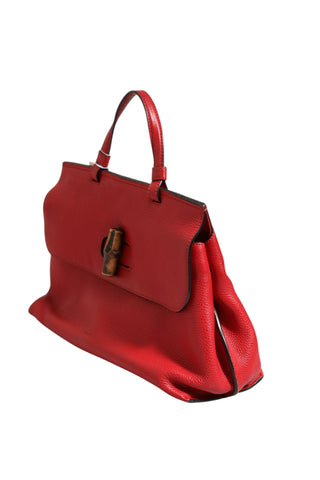 Red Leather Bamboo Daily Tote Crossbody Bag