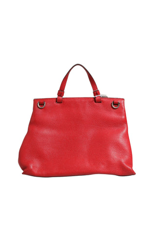 Red Leather Bamboo Daily Tote Crossbody Bag