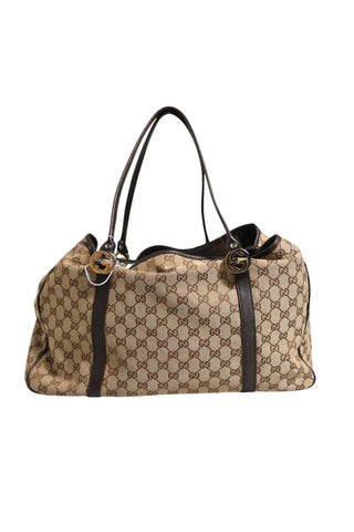 Beige and Black Canvas Twins Medium Tote Bag