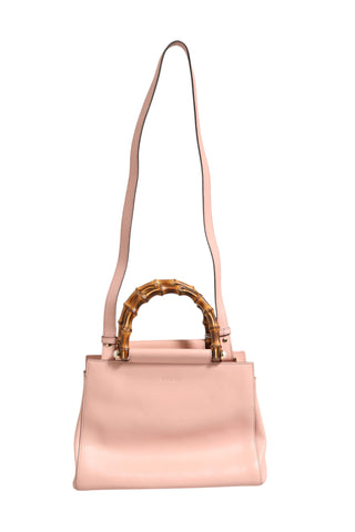 Bolso pequeño Nymphaea de piel de becerro rosa y blanca con asa superior
