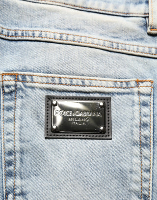 Blue Washed Mid Waist Straight Men Denim Jeans