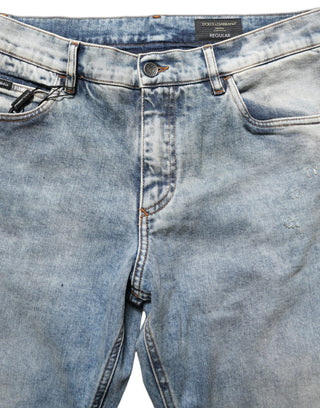 Blue Washed Mid Waist Straight Men Denim Jeans