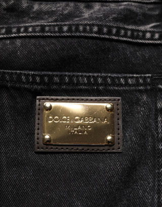 Black Distressed Cotton Straight Denim Jeans