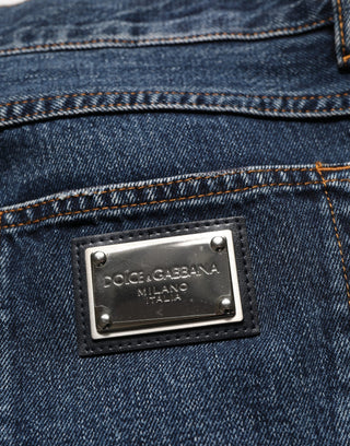 Dark Blue Washed MidWaist Straight Denim Jeans