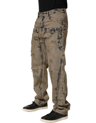 Beige Bleached Deconstructed Men Denim Jeans