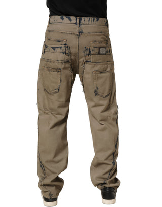 Beige Bleached Deconstructed Men Denim Jeans