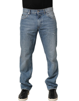 Jeans clásicos de mezclilla azul claro lavado de cintura media
