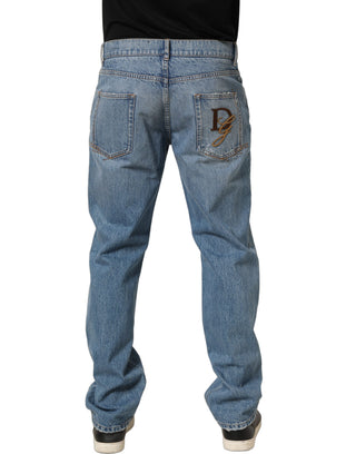 Jeans clásicos de mezclilla azul claro lavado de cintura media