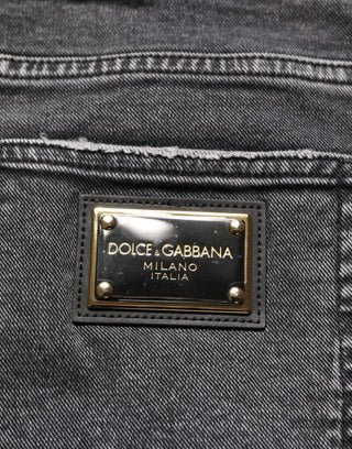 Dark Grey Distressed Mid Waist Denim Jeans