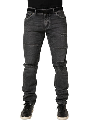 Dark Grey Distressed Mid Waist Denim Jeans