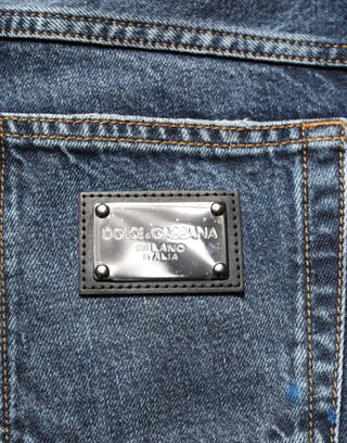 Dark Blue Washed Mid Waist Straight Men Denim Jeans