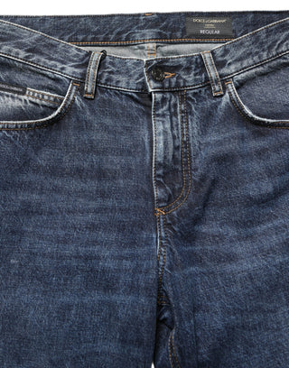 Dark Blue Washed Mid Waist Straight Men Denim Jeans