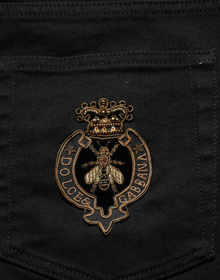 Black Heraldic Embroidered Skinny Denim Jeans