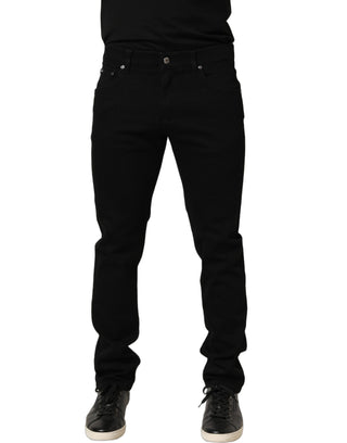 Black Heraldic Embroidered Skinny Denim Jeans