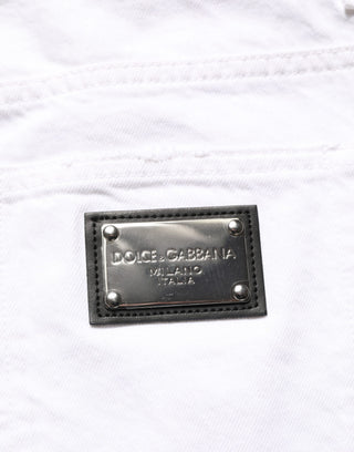 White Cotton Ripped Slim Fit Men Denim Jeans