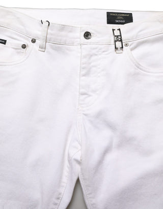 White Cotton Skinny Mid Waist Denim Jeans