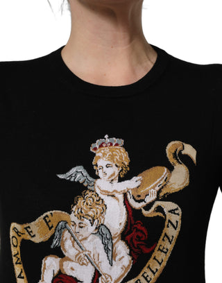 Suéter negro de lana Angels con cuello redondo