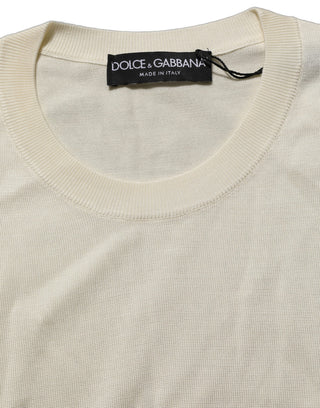 Off White 3/4 Sleeves Crewneck Pullover Sweater