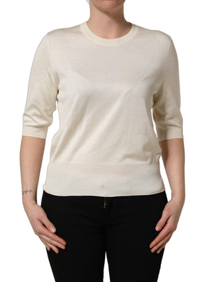 Off White 3/4 Sleeves Crewneck Pullover Sweater