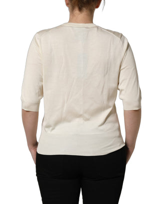 Off White 3/4 Sleeves Crewneck Pullover Sweater