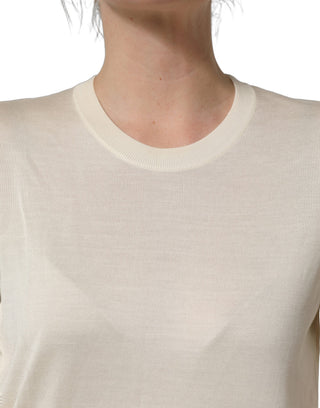 Off White 3/4 Sleeves Crewneck Pullover Sweater