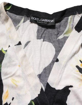 Black Floral Cashmere Silk Cardigan Sweater