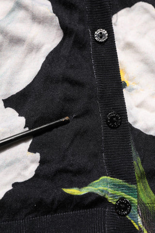 Black Floral Cashmere Silk Cardigan Sweater