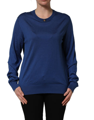 Blue Silk DG Logo Crew Neck Pullover Sweater