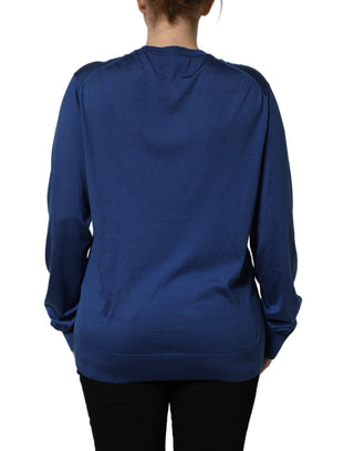 Blue Silk DG Logo Crew Neck Pullover Sweater