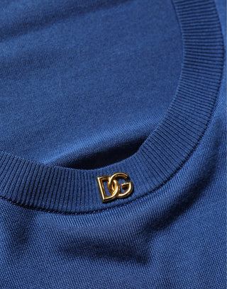 Blue Silk DG Logo Crew Neck Pullover Sweater