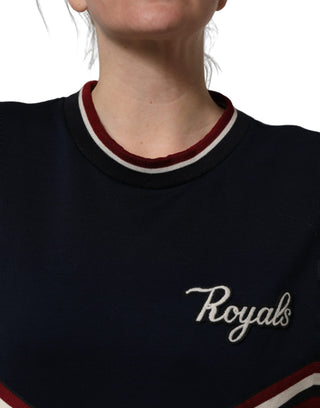Blue Red Paneled 'Royals' Patch Sweatshirt Sweater
