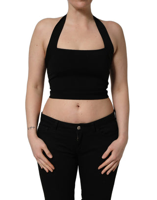 Black Square Neck Halter Cropped Tank Top