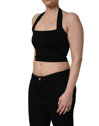 Black Square Neck Halter Cropped Tank Top