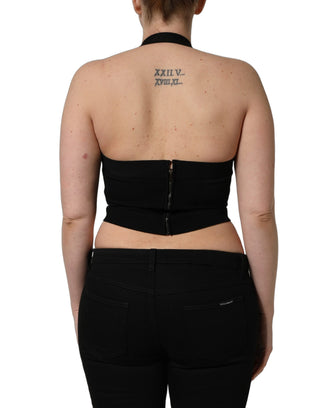 Black Square Neck Halter Cropped Tank Top