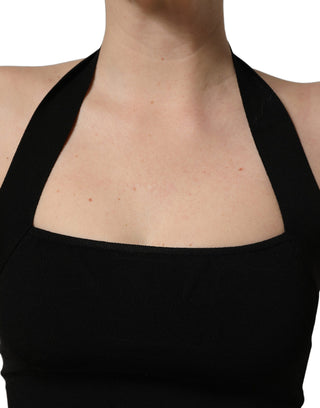 Black Square Neck Halter Cropped Tank Top