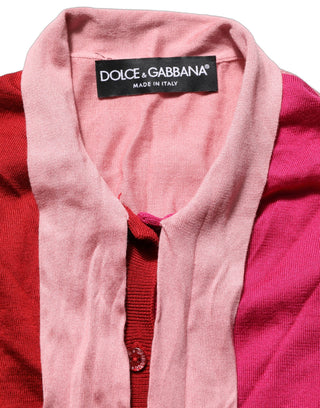 Pink Short Sleeves Buttoned Ascot Collar Top