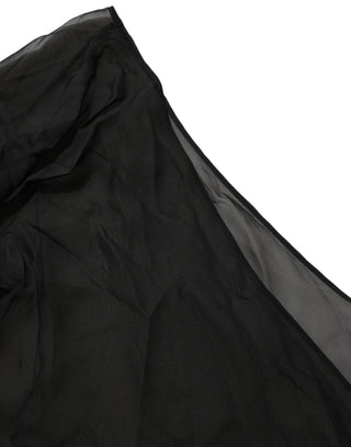 Black Wrap Sheer Chiffon One Shoulder Top