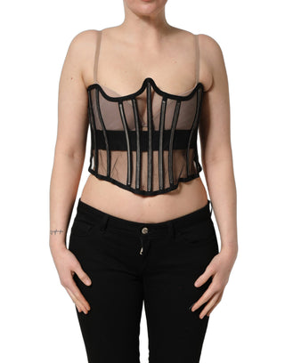 Black Sheer Tulle Bodysuit Cropped Corset Top