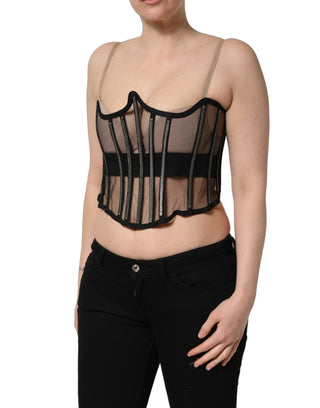 Black Sheer Tulle Bodysuit Cropped Corset Top