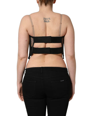 Black Sheer Tulle Bodysuit Cropped Corset Top