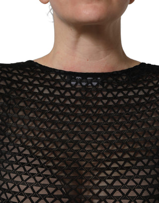 Top corto negro de malla de nylon con mangas largas