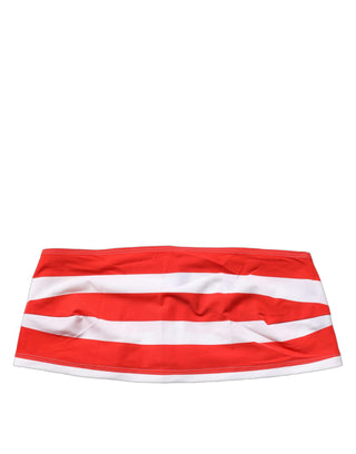 White Red Nylon Striped Ribbed Tube Crop Top