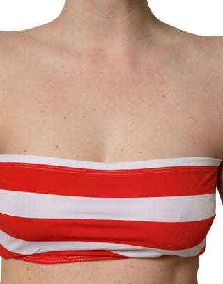 White Red Nylon Striped Ribbed Tube Crop Top