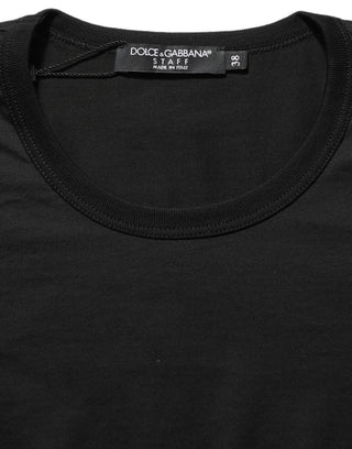 Black Cotton Round Neck Short Sleeve T-shirt